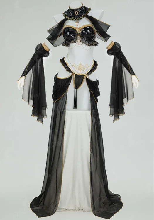 Anubis Dance Style Sexy Lingerie Set Cutout Backless Top and Panty with Skirt Hem and Collar