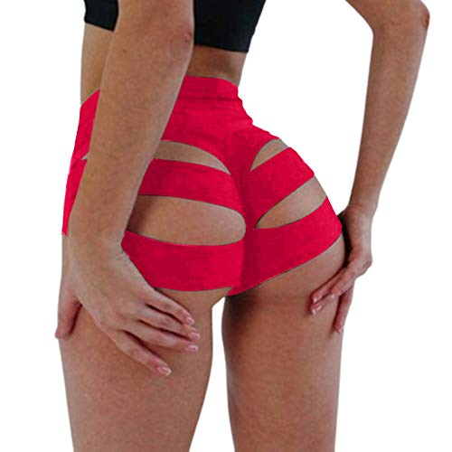 BZB Women's Cut Out Yoga Shorts Scrunch Booty Hot Pants High Waist Gym Workout Active Butt Lifting Sports Leggings - Large - Red