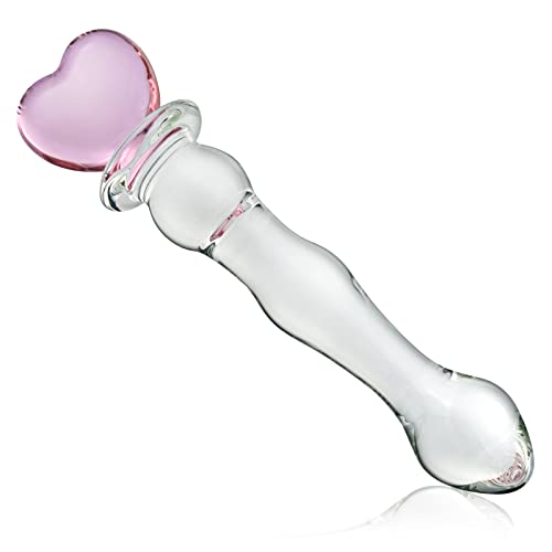 Glass Anal Plug, Crystal Butt Plug Pleasure Wand Anal Beads Dildo Penis Masturbation with Pink Heart
