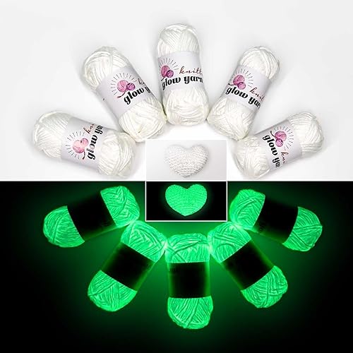 Bulingbuling Glow in The Dark Yarn, Crochet Yarn for Crocheting,Yarn for DIY Art,Knitting, Crocheting and Crafts, 5 Pack Total 260g/9oz-273Yards Whtie - White