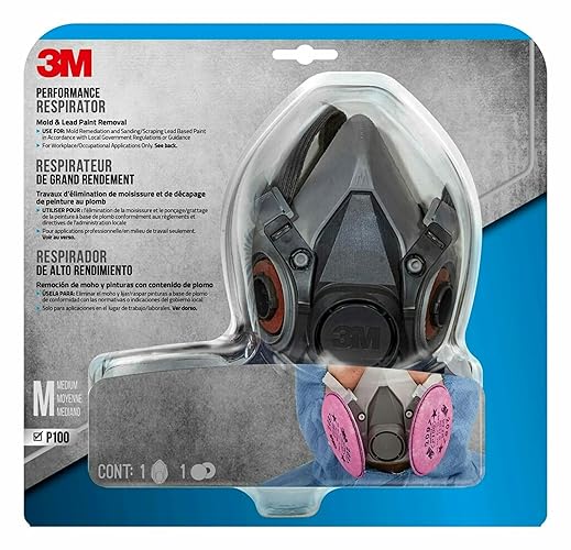 3M P100 Performance Mold & Lead Paint Removal Respirator, Medium Size, NIOSH-APPROVED P100 Rated Filter, Carbon Layer Helps Reduce Odor Nuisance, Lightweight, Adjustable Head Straps (6297P1-DC)