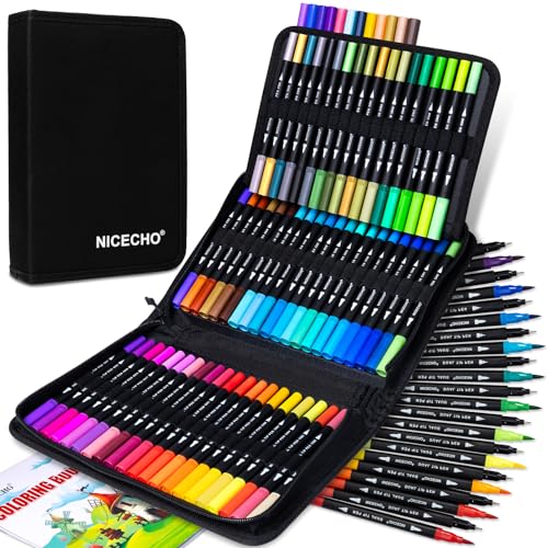 72 Colors Dual Tip Art Markers Pens for Adult Coloring Books, Brush and Fine Tip Coloring Marker for Drawing Journaling Note Taking Lettering - 72 Colors