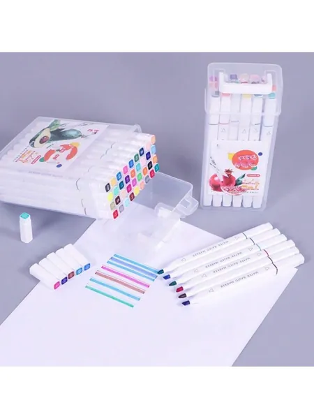 PP Bucket Gift Box For Student Art Drawing Marker Set Double Headed Oil Marker