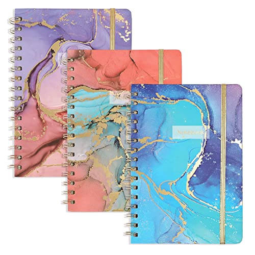 EOOUT 3 Pack Spiral Notebook Journals for Women, 6"x 8.5" Hardcover Notebook, 160 Pages, Purple and Blue Pattern, Back Pocket, for Gifts, Office, School Supplies - Style B-3pack