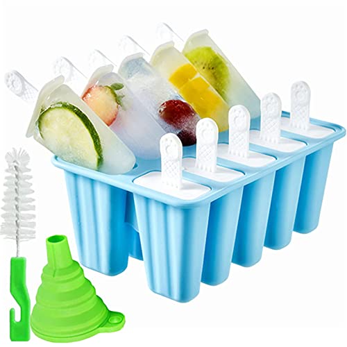 Popsicle Molds 10 Pieces Silicone Ice Pop Models Popsicle Models Reusable Easy Release Ice Pop Maker (10 Cavities-Blue) - 10 Cavities - Blue