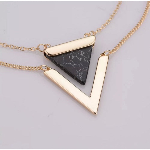 V Shape Natural Stone Pendant Necklace