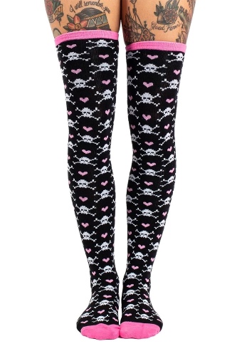 Skulls and Hearts Knit Thigh High Socks | Default Title