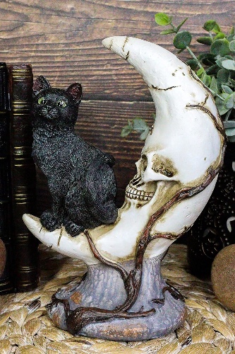 Black Cat on Moon Skull Statue | Default Title