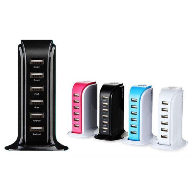 Smart Power 6 USB Colorful Tower for Every Desk at Home or Office charge any Gadget - BLACK