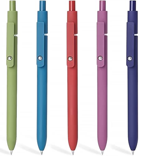 FIOVER 5pcs Gel Pens Quick Dry Ink Pens Fine Point Premium Retractable Rolling Ball Gel Pens Black Ink Smooth Writing (Retro color) - Retro color