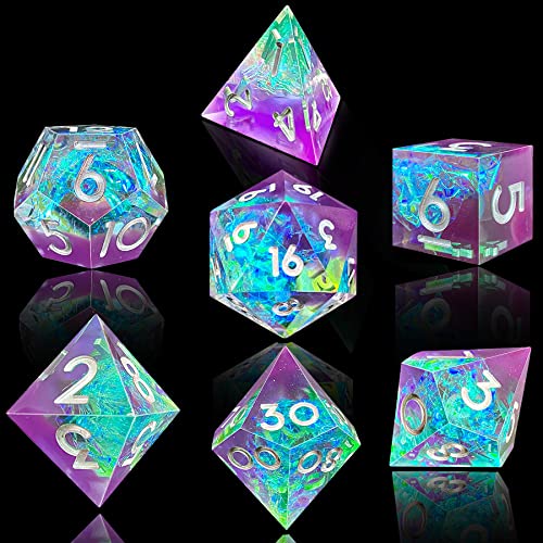 AUSTOR 7-Die DND Dice Set Handmade Sharp Edge Polyhedral Dice for Dungeons and Dragons RPG MTG Table Games（Violet & Blue） - Violet & blue