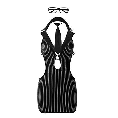 EROMATE Sexy Costume For Women Mini Secretary Lingerie Backless Dress Uniform - L/XL - Black01