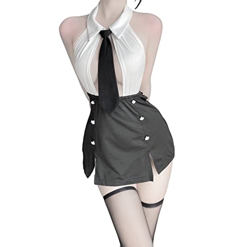 SINGUYUN Women's Office Secretary Uniform Sexy Teacher Costume Cosplay Lingerie With Socks - 2489white Black