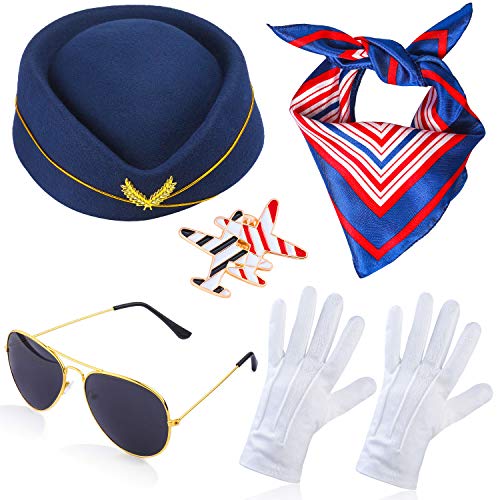 Beelittle Women's Stewardess Costume Accessories Flight Attendant Hat with Air Hostess Cosplay Costume Accessories - Navy
