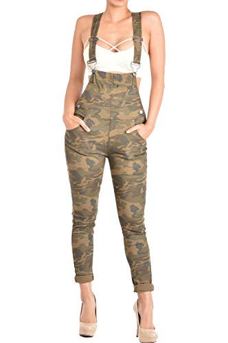 Twiin Sisters Women's Casual Solid Color Slim Fitted Comfy Stretchy Cotton Skinny Jumpsuit Overalls for Women - Camo - Medium