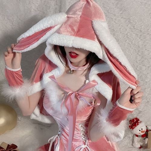 Hooded Pink Christmas Bunny Set | Outfit + Hooded Shawl