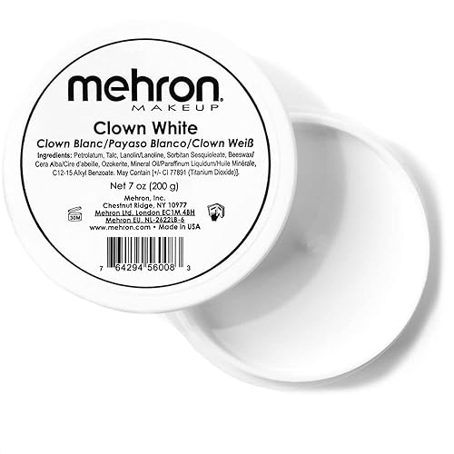 Mehron Makeup Clown White Professional Face Paint Cream Makeup | White Face Paint Makeup for Stage, Film, Cosplay, & Mime | Halloween Clown Makeup 7 oz (198g) - 7 Ounce (Pack of 1)