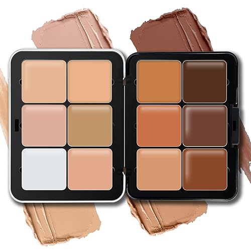 HOSAILY 12 Colors Cream Concealer Foundation Palette, Long-Wearing Smudge Proof Blendable Full Coverage Cream Contour Blush Highlighter Color Correcting Concealer Foundation Palette Makeup - 4.34 Ounce (Pack of 1) - 12 Colors Concealer Palette