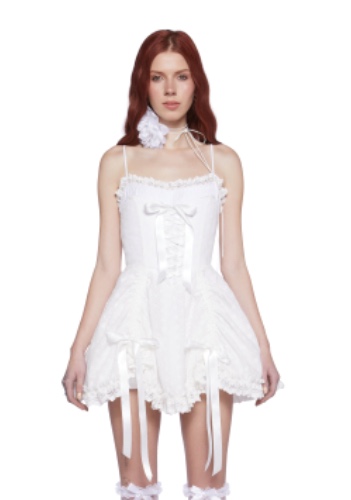 Dreamy Meadow Lace Up Dress | WHITE / Medium