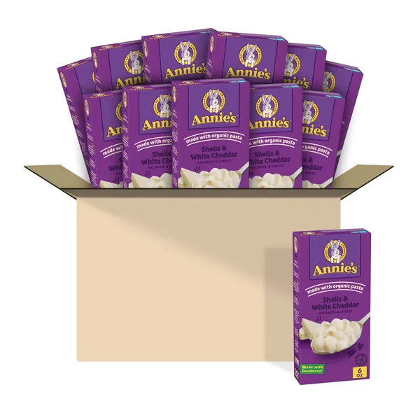 Annie's Shells and White Cheddar Macaroni and Cheese, 6 oz (Pack of 12) - White Cheddar