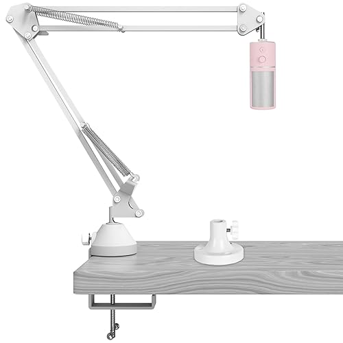 Geekria for Creators Microphone Arm Compatible with Razer Seiren V3 Chroma, V3 Mini, X, Mini Mic Boom Arm with Tabletop Flange Mount, Suspension Stand, Mic Scissor Arm, Desk Mount Holder (White)