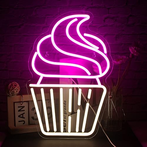 FAXFSIGN Cupcake Neon Sign Led Pink Warm White Neon Lights for Wall Decor Usb Light Up Signs for Bakery Dessert Shop Resturant Bar Cafe Candyland Party Decorations