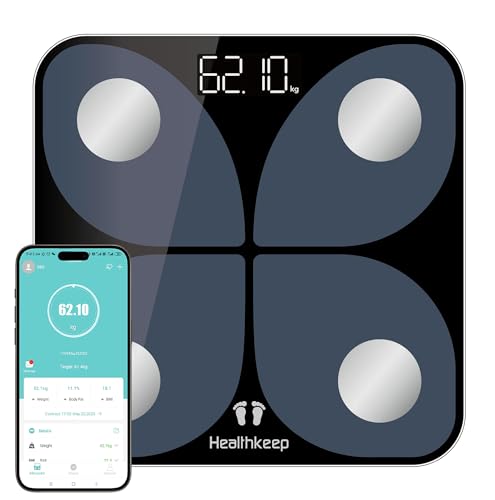 Healthkeep Balance Pèse Personne Balance Connectée Bluetooth Impédancemètre avec APP 13 Données Corporelles (BMI/Graisse Corporelle/BMR/Muscle/Eau) pour Andriod et iOS 180kg/400lb - 10.2"/260mm