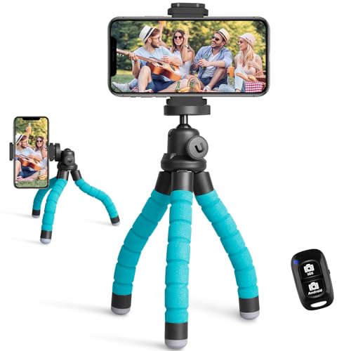 UBeesize Phone Tripod, Portable and Flexible Tripod with Wireless Remote and Clip, Cell Phone Tripod Stand for Video Recording Blue - Standard - Blue