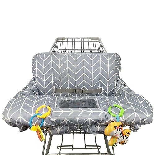 Shopping Cart Cover for Baby ICOPUCA Cotton High Chair Cover, Reversible, Machine Washable for Infant, Toddler, Boy or Girl (Grey Arrow Print) - Grey