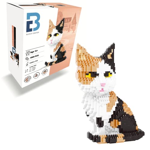 BLOCK CENTER 3D Mini Blocks Calico Cat [Upgraded Model], 3D Toy Pet Building Block Set, MiniBlocks and Micro Building Blocks Kit for Kids, Teens, and Adults 1300 pcs (Calico) - Calico