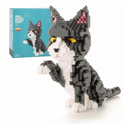 QLT Cat Mini Building Blocks Cute Animals Sets for Goodie Bags, 1300 PCS Micro Mini Building Toy DIY 3D Bricks Kit for Adults, Party Favors for Kids, Christmas Birthday Gift for Boys Girls 12-14+ - Cat-a