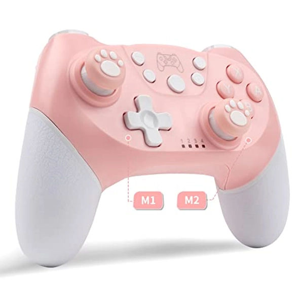 ROTOMOON Upgraded Pink Wireless Pro Controller Compatible with Nintendo Switch/OLED/Lite, with Programmable Function, Wake-Up, Gyro Axis, Turbo, Dual Vibration