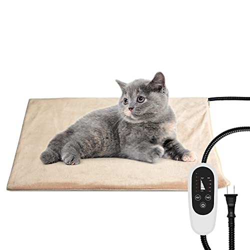 NICREW Cat Heating Pad, Temperature Adjustable Heated Cat Bed with Auto Shut Off Timer, Indoor Pet Heated Bed Mat for Cats and Dogs, 17.7 x 15.7 Inches, 55W (max) - Temp Adjustable - M: 17.7 x 15.7 in