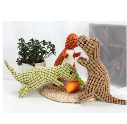 Dino Plush Chew Squeaky Teeth-Cleaning Toy - as show