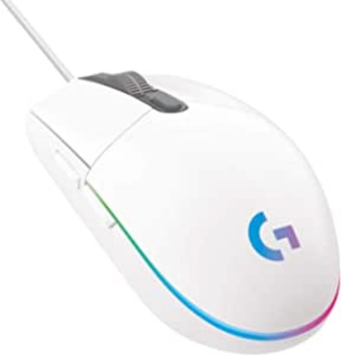 Logitech G203 Wired Gaming Mouse, 8,000 DPI, Rainbow Optical Effect LIGHTSYNC RGB, 6 Programmable Buttons, On-Board Memory, Screen Mapping, PC/Mac Computer and Laptop Compatible - White - White Mouse