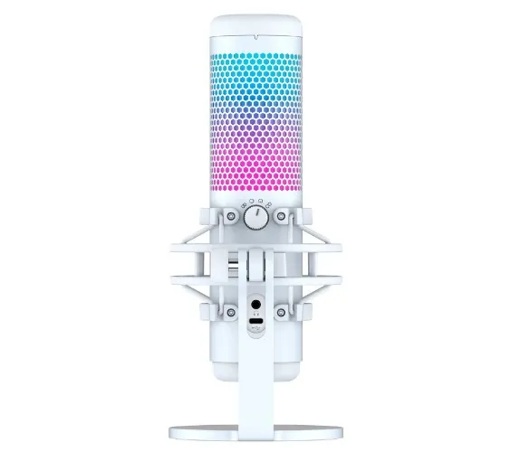 HyperX QuadCast S – RGB USB Condenser Microphone for PC, PS5, Mac, Anti-Vibration Shock Mount, 4 Polar Patterns, Pop Filter, Gain Control, Gaming, Streaming, Podcasts, Twitch, YouTube, Discord – White - RGB Lighting QuadCast White