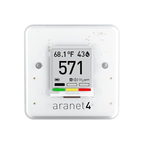 SAF Aranet4 Home: Wireless Indoor Air Quality Monitor for Home, Office or School (CO2, Temperature, Humidity and More) Portable, Battery Powered, E-Ink Screen, App for Configuration & Data History