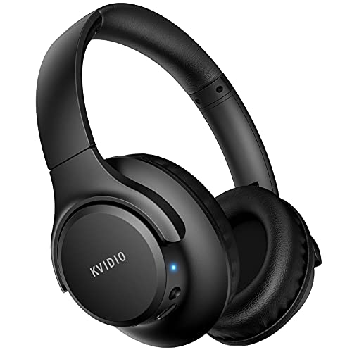 KVIDIO [Updated Bluetooth Headphones Over Ear, 65 Hours Playtime Wireless Headphones with Microphone,Foldable Lightweight Headset with Deep Bass,HiFi Stereo Sound for Travel Work Cellphone - Black