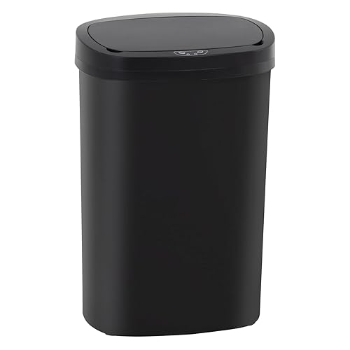 Kitchen Trash Can with Lid, 13 Gallon Automatic Garbage Can for Bathroom Bedroom Home Office 50 Liter Touch Free High-Capacity Brushed Waste Bin - Black - Plastic