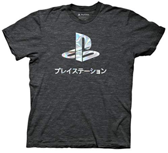 Ripple Junction Playstation Logo Foil Adult T-Shirt - 3X-Large - Heather Charcoal