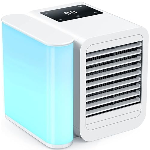 Portable Air Conditioners Cooling Fan: Evaporative Mini Air Cooler with 𝟳 𝗖𝗼𝗹𝗼𝗿𝘀, USB Personal Air Cooler Desktop Ac Unit with 𝟭𝟬𝟬𝟬𝗺𝗹 𝗟𝗮𝗿𝗴𝗲 𝗪𝗮𝘁𝗲𝗿 𝗧𝗮𝗻𝗸 for Room Office Home - White