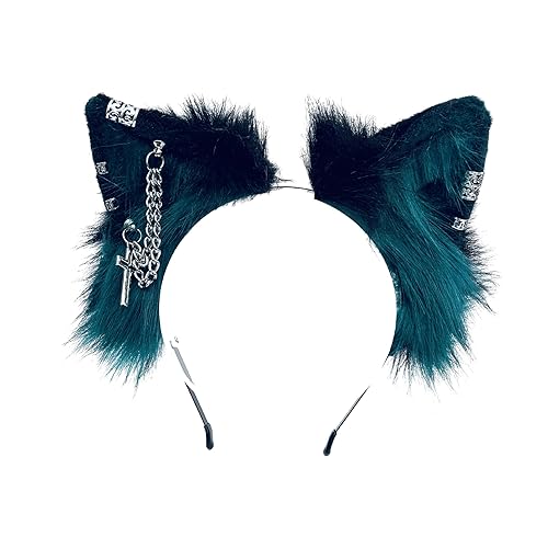 Ekwikzz Cat Cosplay Ears Cat Ears Headbands Clips Accessories Punk Gothic Cross EK1-EK11 - Punk Gothic Cross Horn Green Ek6