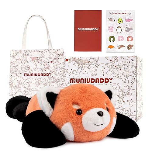 NiuniuDaddy Red Panda Weighted Stuffed Animals for Anxiety, 3.3lb Weighted Plush Red Panda Toys for Adult Kid Girl, Giant Stuffed Red Panda Plush Pillow as Gift for Valentine Include Bag Sticker Card - Set-red Panda - Medium