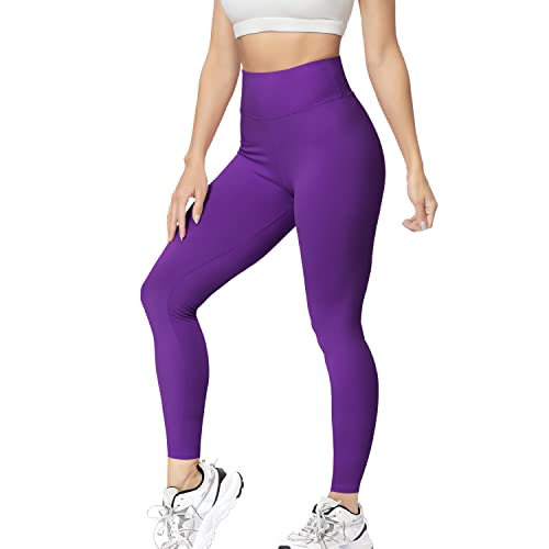 VALANDY High Waisted Leggings for Women Stretch Tummy Control Workout Running Yoga Pants Reg&Plus Size - XX-Large - 1 Pack-purple