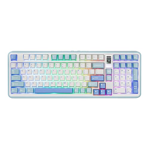 MechLands Vibe99 Wireless Gaming Keyboard with 1.06’’ Screen, 100 Keys Gasket Mechanical Keyboard, Hot Swappable Creamy Keyboard with BT5.0/2.4GHz/USB-C, 5-Layer Padding, RGB, NKRO for Win/Mac (Blue) - Blue