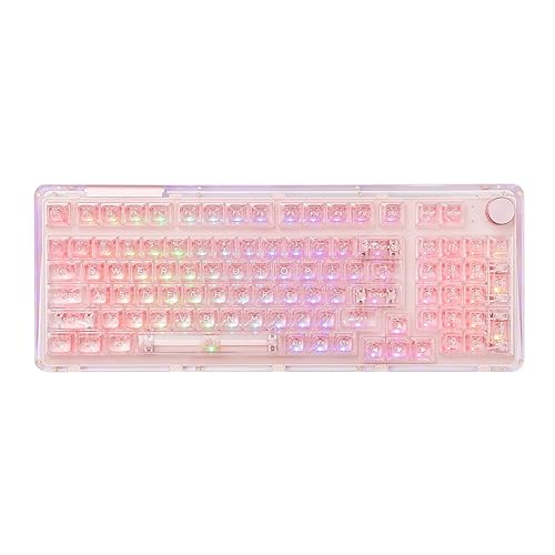 KiiBoom Phantom 98 Hot Swappable Crystal Gasket-Mounted Mechanical Keyboard, Triple Mode NKRO Gaming Keyboard with South-Facing RGB, Clear Keycaps, 8000mAh Battery for Win/Mac - Pink