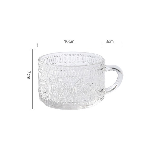 Embossed Trendy Glass Mug Coffee Cup - Gerbera
