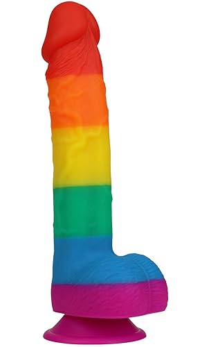 LZYAA 9.3 Inch Realistic Rainbow Dildo Adult Sex Toys Liquid Silicone Material Strong Suction Cup G-Spot Hands-Free Play Long Penis 2 Balls for Vaginal Women Men - 9.3 Inch