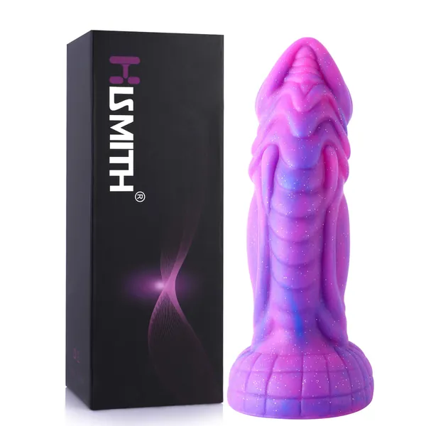 Hismith Realistic Dildo, Purple Starry Dildo, 8 Inch Curved Silicone Dildo With Suction Cup, Rhinoceros Horn Novelty Dildo For Women And Men, Sex Toy