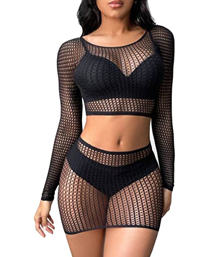 Buitifo Sexy Pezzi Lingerie Mini Abito da Donna a Rete Babydoll a Rete Abito Mini Abiti da Notte - Nero T19 - Taglia unica